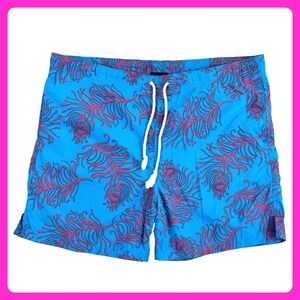 Lilly Pulitzer Swim Trunks Men's Large Blue Pink Nylon Feather Lined Palm Beach